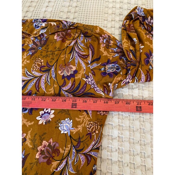 Mudd Dress Size Large Warm Gold & Purple Print Long Sleeve Stretchy Work Casual - Picture 9 of 12